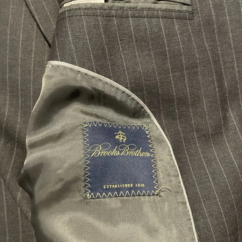 Brooks Brothers Pinstripe Wool Suit‎ Jacket Sport Coat Gray 44L Mens *READ*